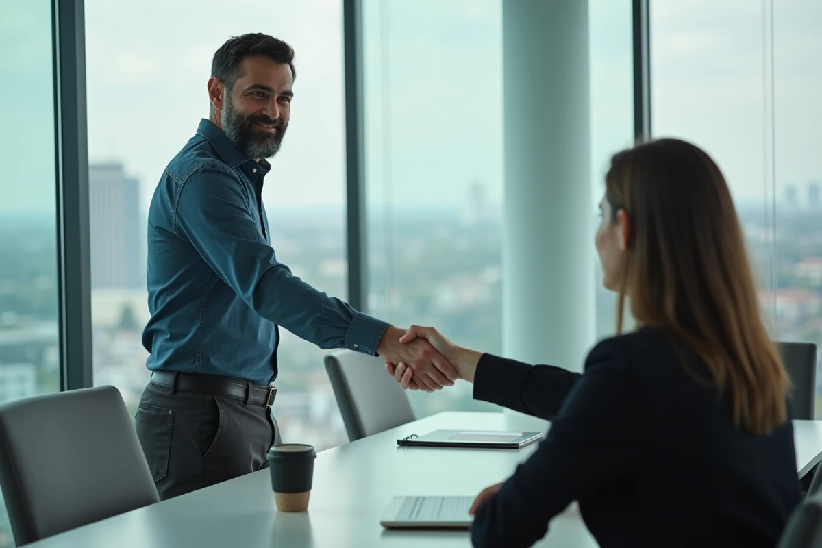 Entrepreneur indépendant lors d'une réunion de consultation professionnelle dans un bureau moderne