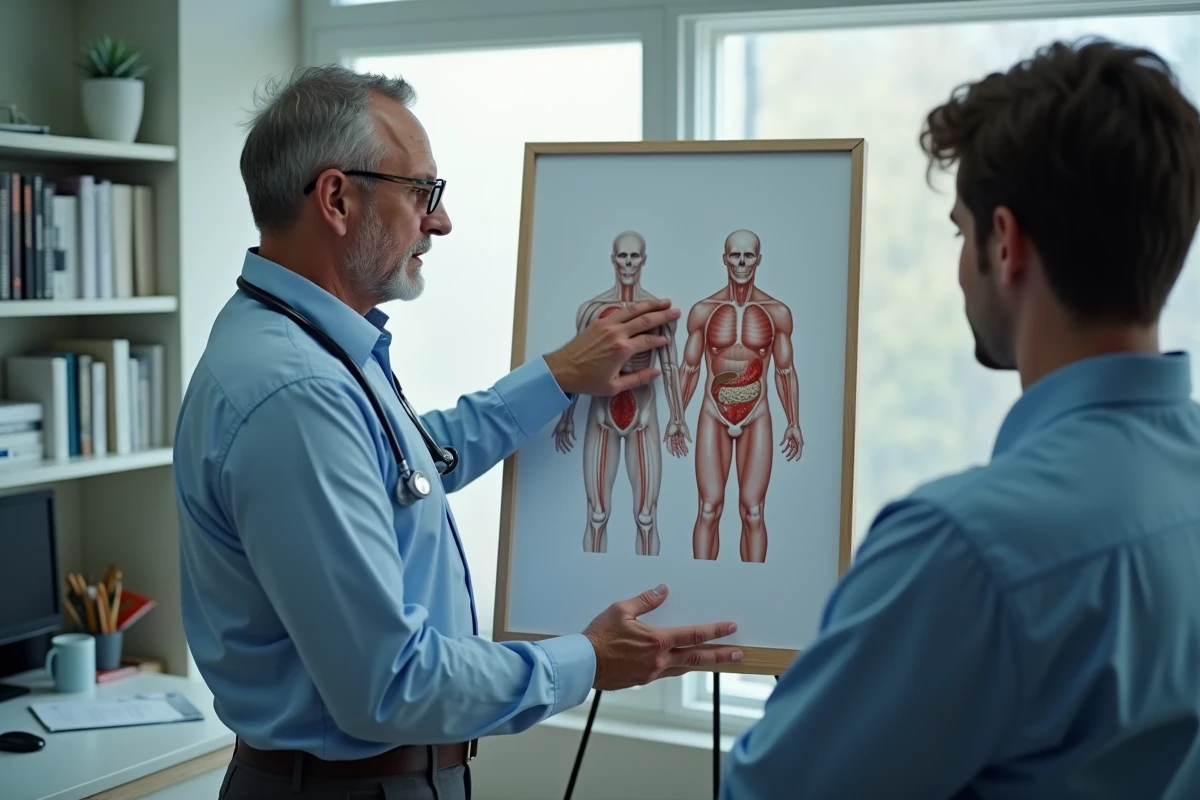 Medecin pointant un poster médical lors d