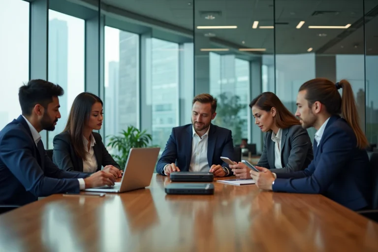 Groupe de professionnels en réunion dans un bureau moderne